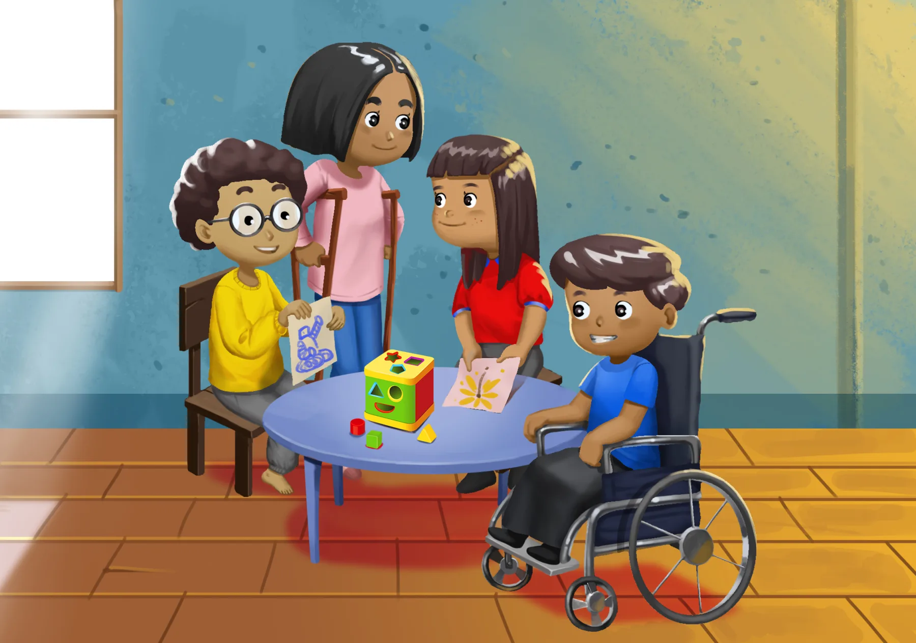 Ilustrasi anak-anak belajar bersama dalam kelas inklusif
